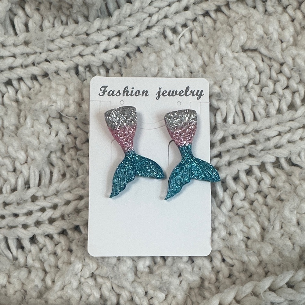 Mermaid Tail Glitter Statement Earrings